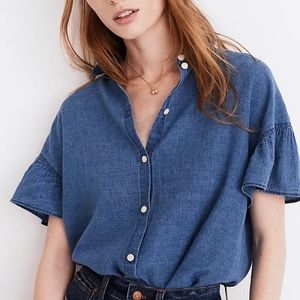 Madewell Central Ruffle-Sleeve Shirt in Indigo